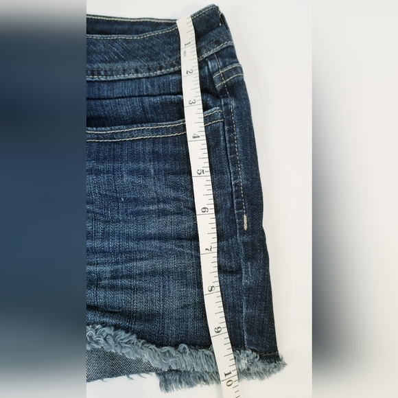 Frayed Hem Dark Wash Denim Shorts - Picture 8 of 8